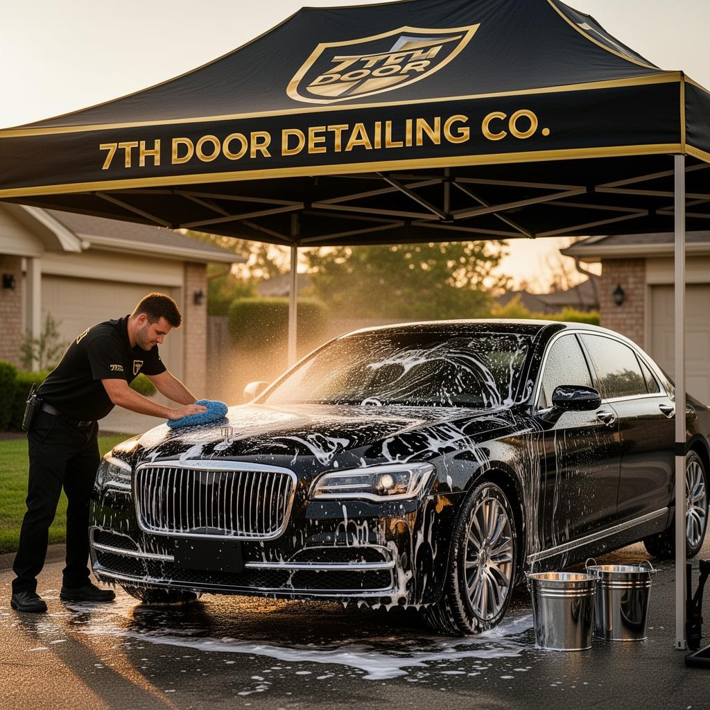 Detailer polishing a luxury vehicle